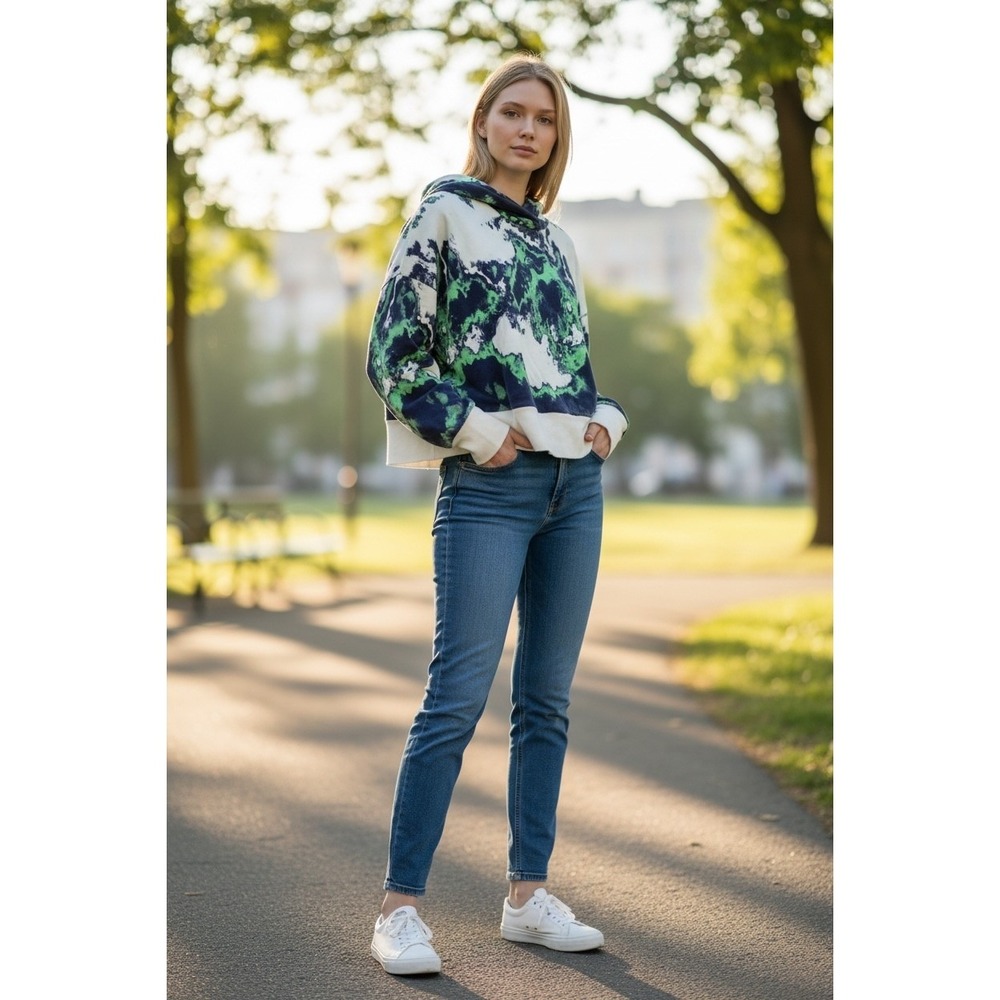 JoyLab Green‎ and Navy Tie-Dye Hoodie
